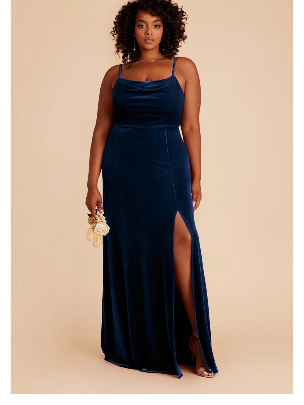 NWOT Birdy Grey ASH BLUE Velvet Cowl Neck Maxi Dress with Side Slit